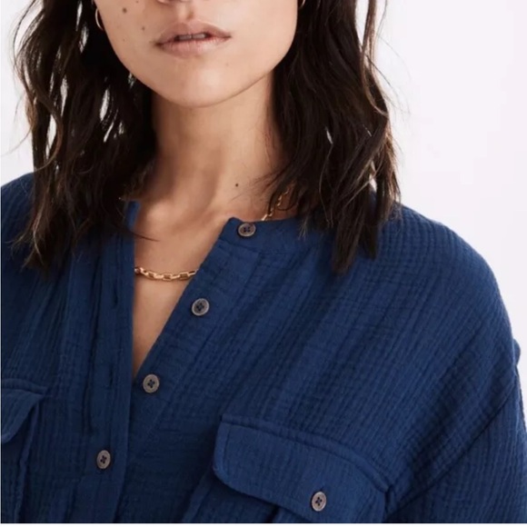 Madewell women 6 Lightspun Tapered Leg Jumpsuit Coastal Blue cotton MC943 gauze - Picture 2 of 13